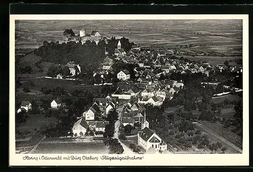 AK Hering i. Odw., Ortsansicht mit Burg Otzberg vom Flugzeug aus gesehen