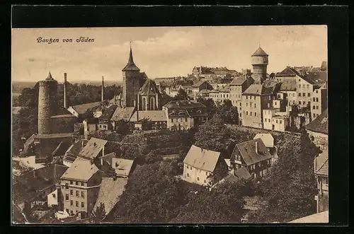 AK Bautzen, Ortsansicht von Süden gesehen