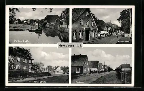 AK Horneburg, Langestrasse, Issendorfer Strasse, Siedlung und Partie an der Lühe