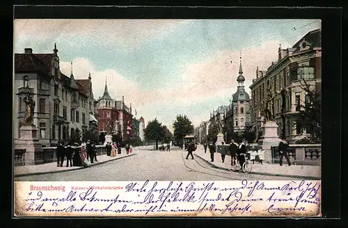 AK Braunschweig, Kaiser-Wilhelmbrücke mit Strassenbahn