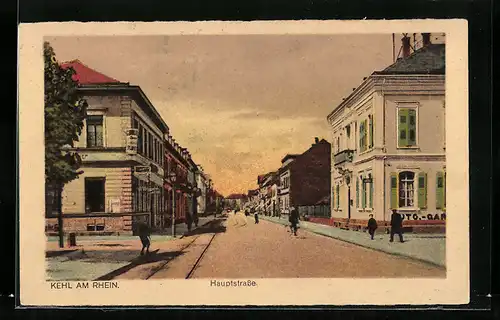 AK Kehl, Hauptstrasse mit Passanten