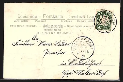 AK Osterhasen ziehen einen Osterhasen mit Eierkorb