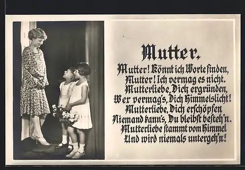 AK Mutter mit ihren Töchtern, Mutter! Könnt ich Worte finden, Mutter! Ich vermag es nicht..., Muttertag