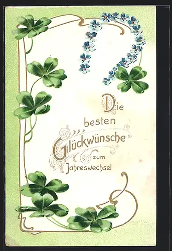 AK Hufeisen aus Blüten, Kleeblätter, Glückwünsche zum Jahreswechsel