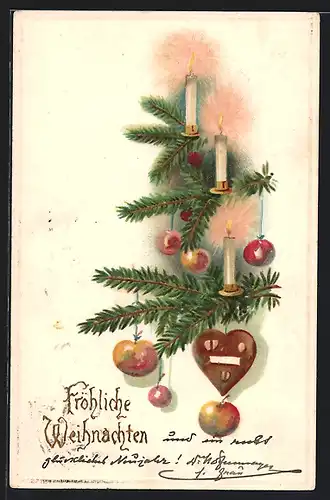 AK Lebkuchenherz und Äpfel am Christbaum