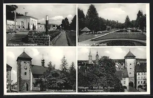 AK Villingen /Schwarzwald, Kuranlagen, Kneippbad, Riet-Tor mit Blick auf die Münstertürme