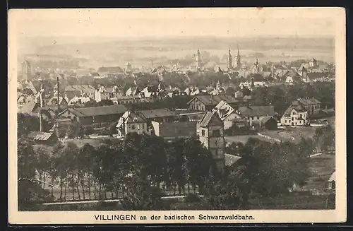 AK Villingen /Schwarzwald, Totalansicht mit den Münstertürmen