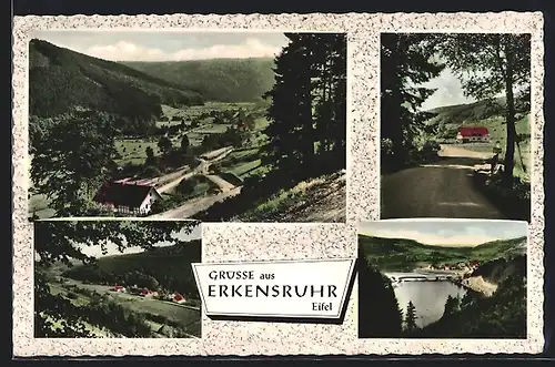 AK Erkensruhr /Eifel, Ortsansicht aus der Vogelschau, Strassenpartie, Wasserpartie