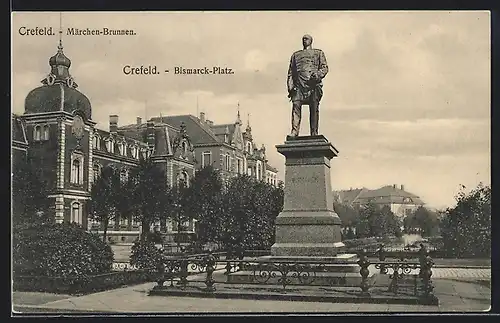 AK Crefeld, Märchen-Brunnen, Bismarck-Platz