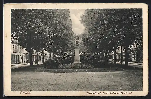 AK Crefeld, Ostwall mit Karl Wilhelm-Denkmal