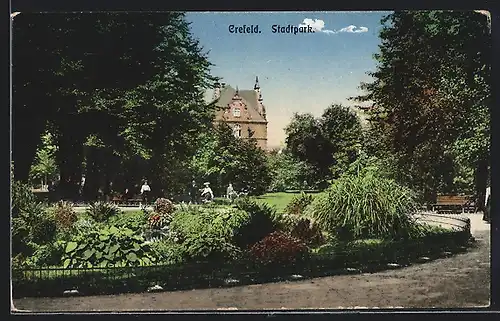 AK Crefeld, Partie aus dem Stadtpark