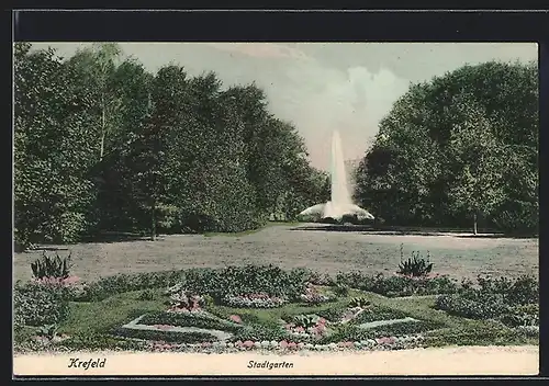 AK Krefeld, Springbrunnen im Stadtgarten