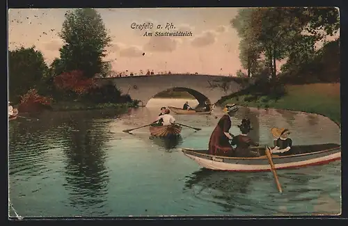 AK Crefeld, Ruderpartie am Stadtwaldteich