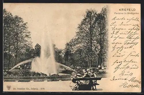 AK Krefeld, Fontane im Stadtpark