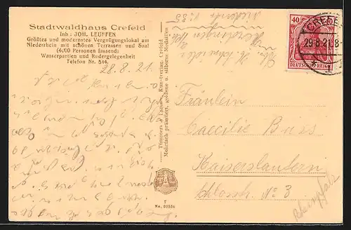 AK Crefeld, Stadtwald Weiher mit Deuss Tempel