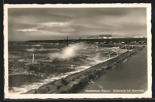 AK Büsum, Südstrand bei Sturmflut