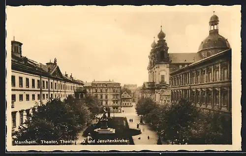 AK Mannheim, Theater, Theaterplatz und Jesuitenkirche