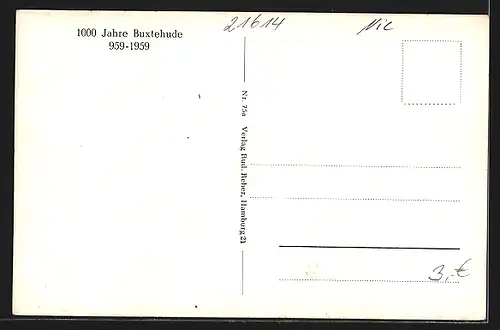 AK Buxtehude, Strassenpartie und Fachwerkhaus mit Dackel