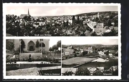AK Rimpar, Gesamtansicht, Partie mit Denkmal, Teilansicht
