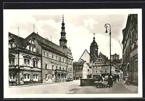 AK Pirna /Elbe, Ansicht vom Markt mit Türmen