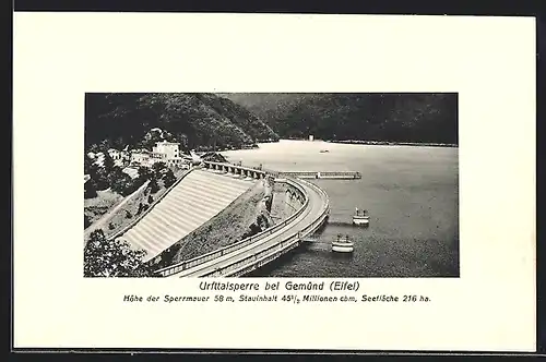 AK Gemünd / Eifel, Urfttalsperre, Sperrmauer aus der Vogelschau