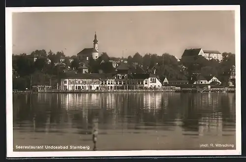 AK Starnberg, Seerestaurant Undosabad mit Uferpartie