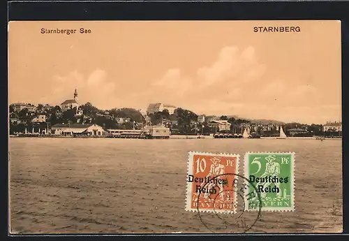 AK Starnberg, Ortsansicht vom Starnberger See aus gesehen