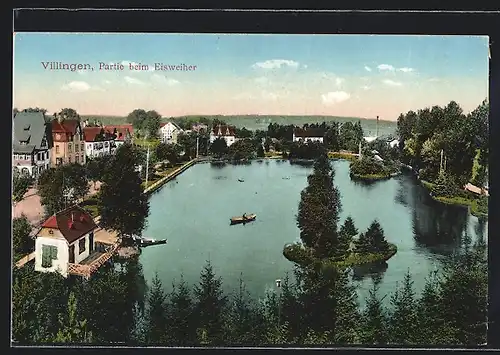 AK Villingen / Schwarzwald, Eisweiher aus der Vogelschau