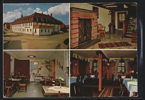 AK Biebelried, Hotel-Restaurant Leicht, vier Ansichten