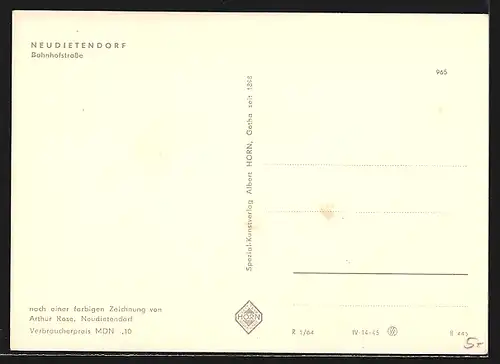 Künstler-AK Neudietendorf, Häuserzeile an der Bahnhofstrasse
