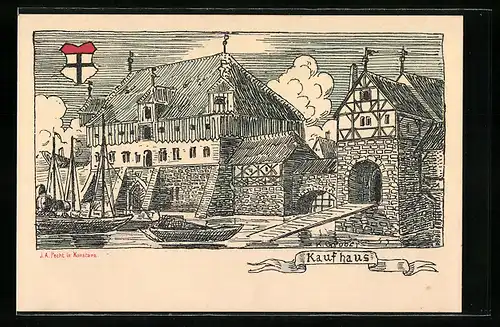 Künstler-AK Konstanz, Blick zum Kaufhaus