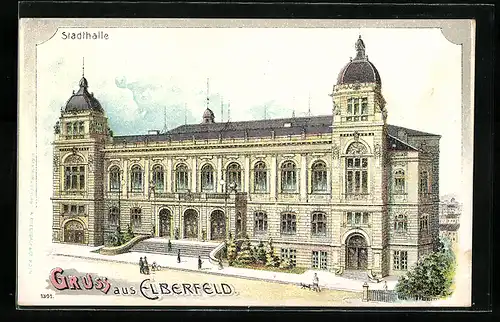 Lithographie Elberfeld, Blick auf die Stadthalle