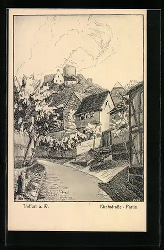 Lithographie Treffurt, Partie an der Kirchstrasse