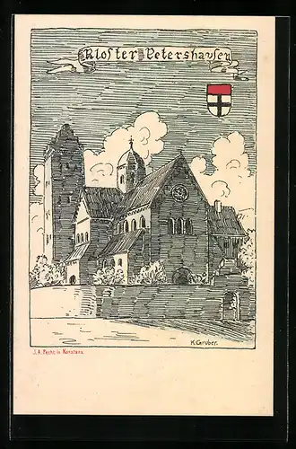 Künstler-AK Konstanz, Blick zum Kloster Petershausen
