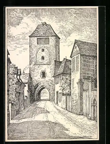 Künstler-AK Ladenburg / Neckar, Martinstor, Stadtseite, nach orig. Federzeichnung v. O. Hoffmann