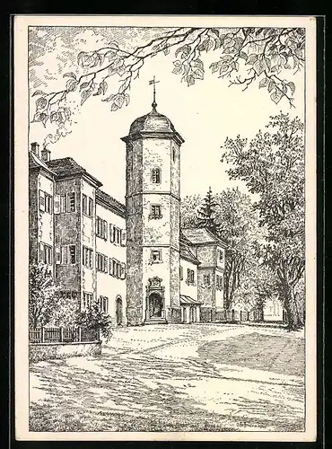 Künstler-AK Ladenburg / Neckar, Beim Amtshaus, nach orig. Federzeichnung v. O. Hoffmann
