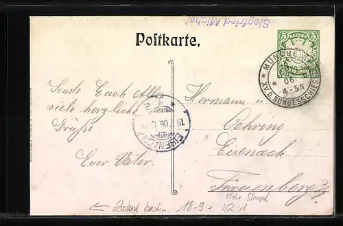 Künstler-AK München, XV. Dt. Bundesschiessen 1906, Schützen beim Schiessen