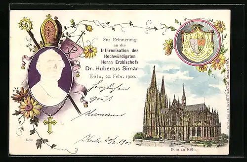 Lithographie Köln, Dom, Inthronisation des Erzbischofs Dr. Hubertus Simar, 1900