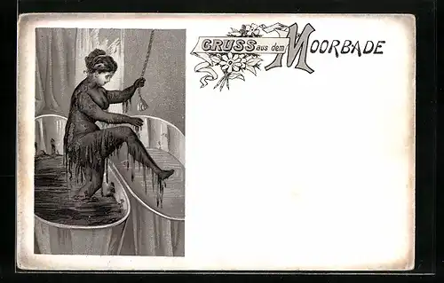 AK Junge Frau steigt aus dem Moorbad in das saubere Wasser