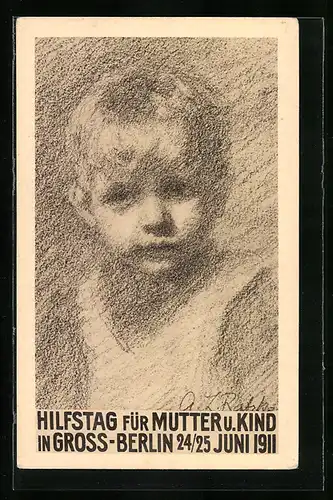 Künstler-AK Berlin, Hilfstag für Mutter und Kind 1911, Kinderporträt