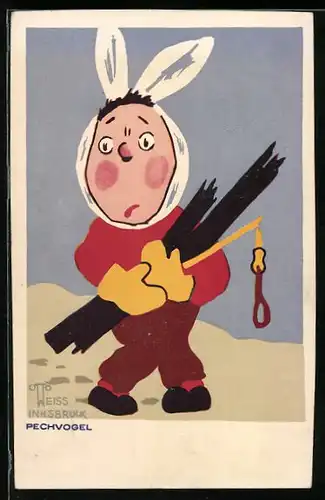 Künstler-AK Kleiner Pechvogel war beim Zahnarzt