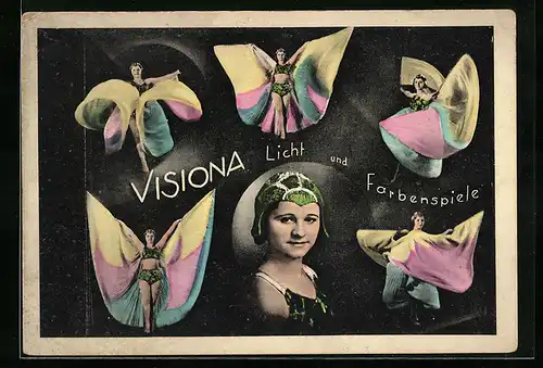 AK Visiona Licht und Farbenspiele, Fotomontage, Frau beim Tanz