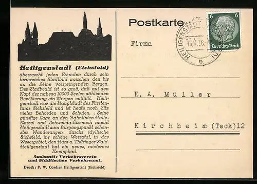 AK Heiligenstadt /Eichsfeld, Auskunft des Verkehrsverein und Städtischen Verkehrsamt