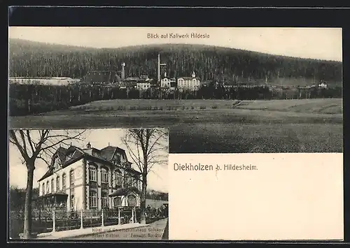 AK Diekholzen, Blick auf Kaliwerk Hildesia, Hotel und Gesellschaftshaus Glückauf, Salzbergwerk