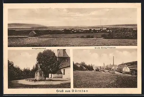 AK Dörnten, Eisenerzgrube Georg Friedrich, Kriegerdenkmal, Gesamtansicht