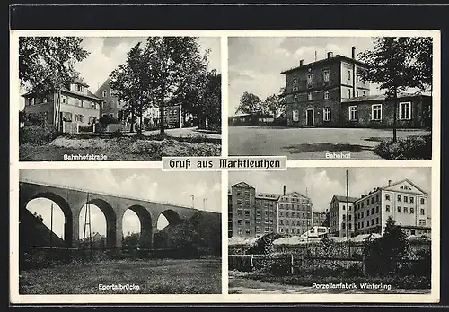 AK Marktleuthen /Obfr., Bahnhofstrasse, Bahnhof, Porzellanfabrik Winterling