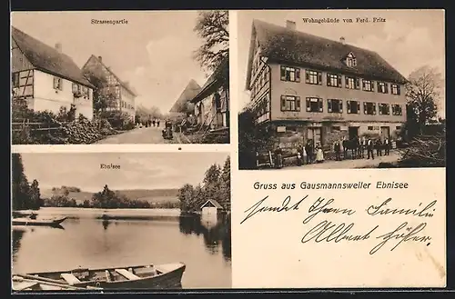 AK Gausmannsweiler /Ebnisee, Wohngebäude F. Fritz, Strassenpartie, Seepartie