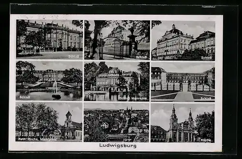 AK Ludwigsburg, Schloss, Kirche und Marktplatz, Ortsansicht aus der Vogelschau