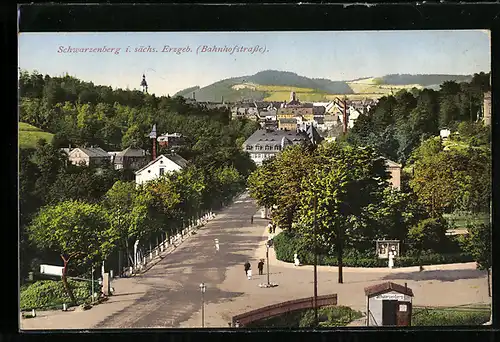 AK Schwarzenberg, Bahnhofstrasse von oben gesehen