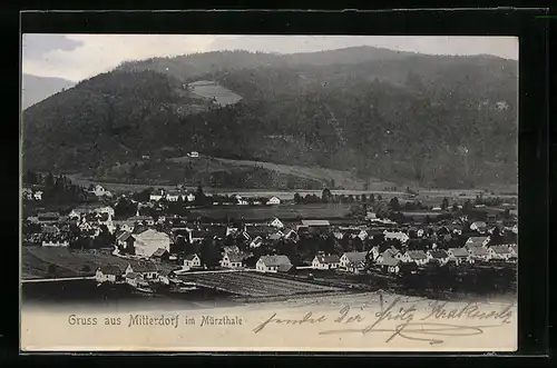 AK Mitterdorf im Mürztal, Gesamtansicht aus der Vogelschau